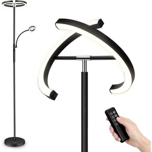 Split Floor Lamp with Reading Light, Modern Bright LED Rotatable Standing Lamp